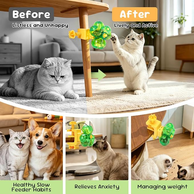 Cat Toy for Indoor Cats, Clover Shape Treat Dispenser,Interactive Puzzle cat Toy for IQ Training,Enrichment Toys as Gifts for Pupies，Cats,Dogs