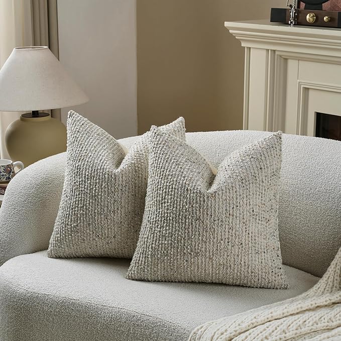 24x24 Cream Grey Throw Pillow Cover Textured Boucle Striped Chic Morden Boho Accent Farmhouse Square Decorative Couch Pillow Cover for Home Decor Bed Sofa Living Room