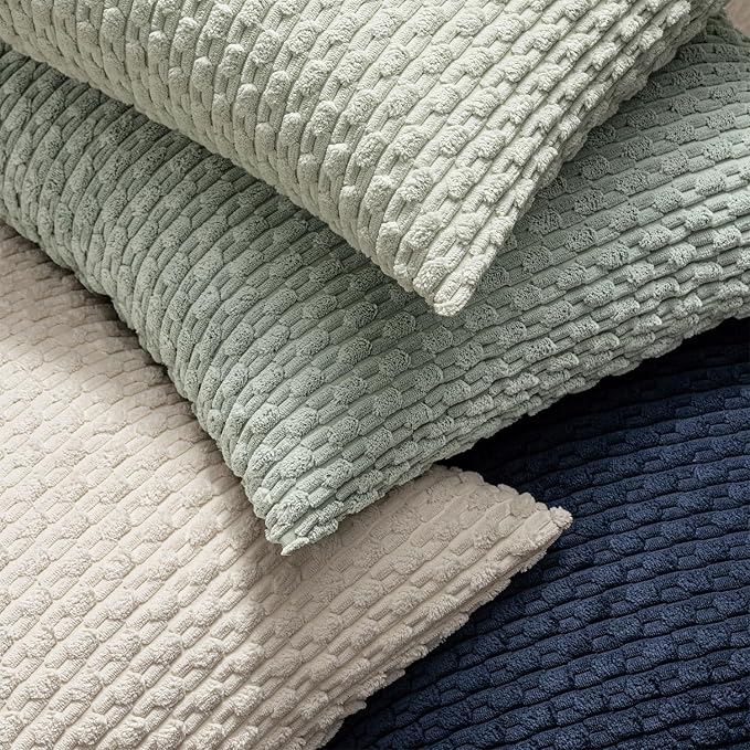 MIULEE Decorative Throw Pillow Covers 16x16 Greyish Green Textured Corduroy | Pack of 2 Striped Pillow Covers Modern Farmhouse Home Decor for Couch Bed Sofa Living Room