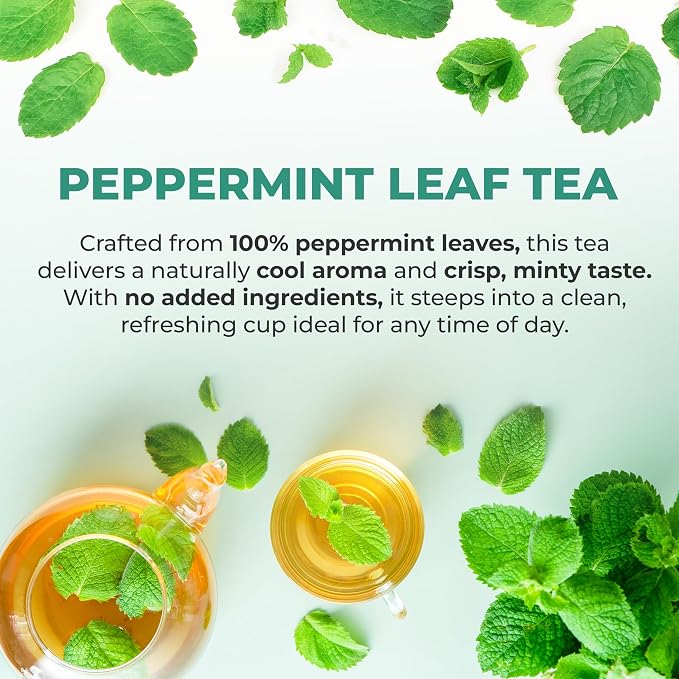 LeafLea Peppermint Tea Bags, Pure Peppermint Leaf Tea, 80 Count, 2-Pack | Real Mint Tea Bags With Smooth, Cooling Flavor, Caffeine-Free, Vegan, Individually Foil-Wrapped, Great To Share