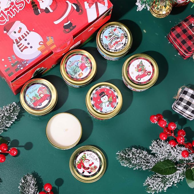 MTLEE 24 Pcs Christmas Scented Candles Set Vintage Christmas Candles with Festive Fragrance for Xmas Holiday Party Rustic Home Decor Stocking Stuffer Gifts for Women Men Coworkers Friend(Santa)