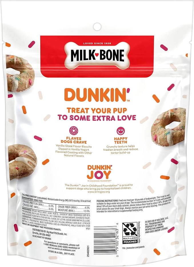 Milk-Bone Dunkin' Vanilla Glaze Flavor Dog Biscuits with Other Natural Flavors, 8 oz Bag (Pack of 2)