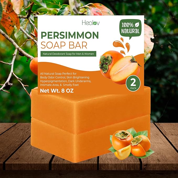 Persimmon Soap Bar for Body Odor Control – Purifying Deodorizing Face & Body Wash for Eliminating Body Odor – Great for Skin Brightening, Hyperpigmentation – Deodorant Soap for Men & Women
