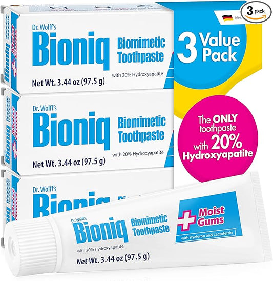 Bioniq Plus Toothpaste with 20% Hydroxyapatite, Fluoride Free Toothpaste, Hydroxyapatite Clinically Tested, Expert Enamel Care with Mint Flavor I 3.44 oz 3 Pack Family Value Size