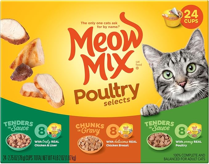 Meow Mix Poultry Selects, Wet Food Variety Pack, 24 Cups