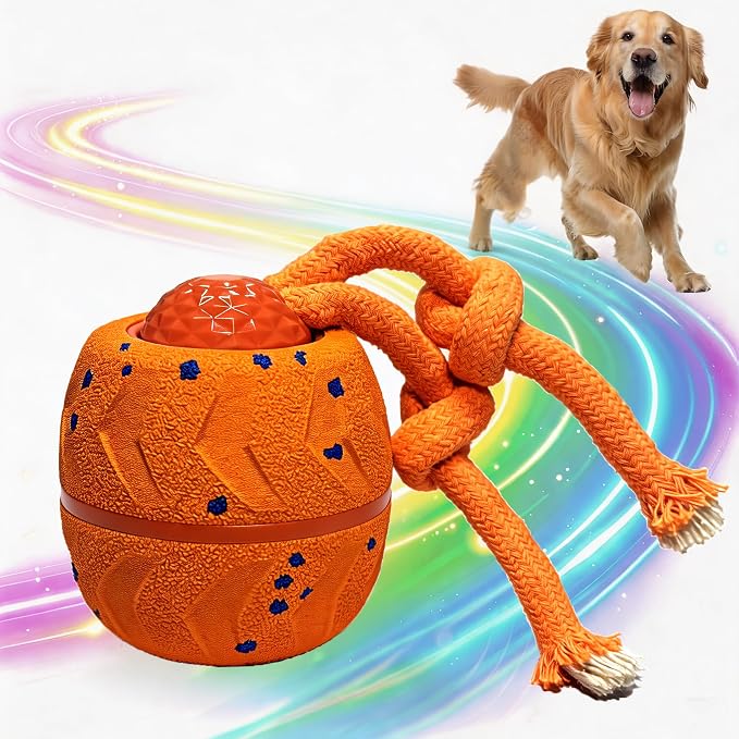 Interactive Dog Toy Ball, Automatic Bouncing Rotating, Realistic Dog Barking Sounds, E‑TPU, IP54, Rechargeable, for Small/Medium/Large Dogs, Indoor/Outdoor (Orange)