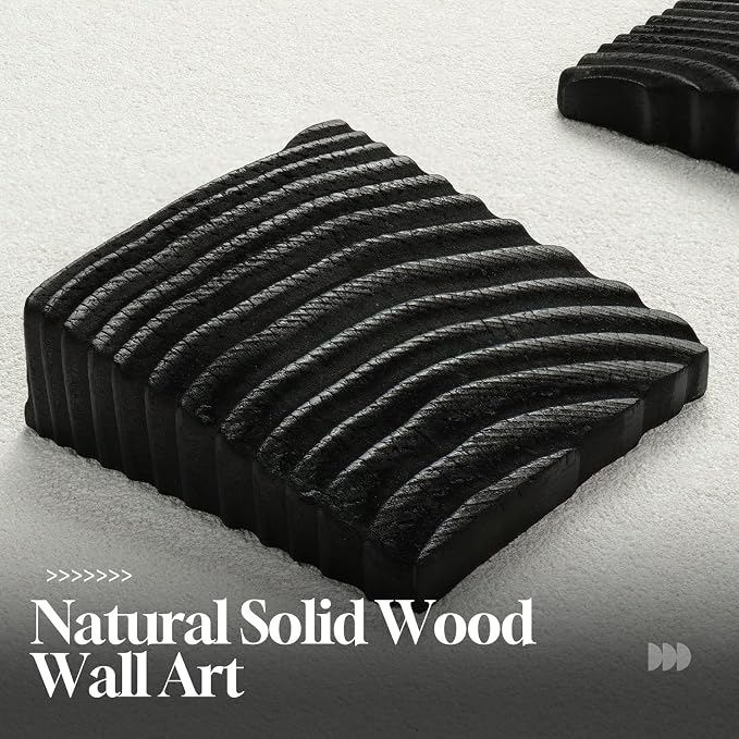 Cuspin Large 3D Wood Wall Art for Living Room, Minimalist Black and White Geometric Wall Decor, Modern Textured Wooden Blocks Artwork for Bedroom Dining Room Office Hallway