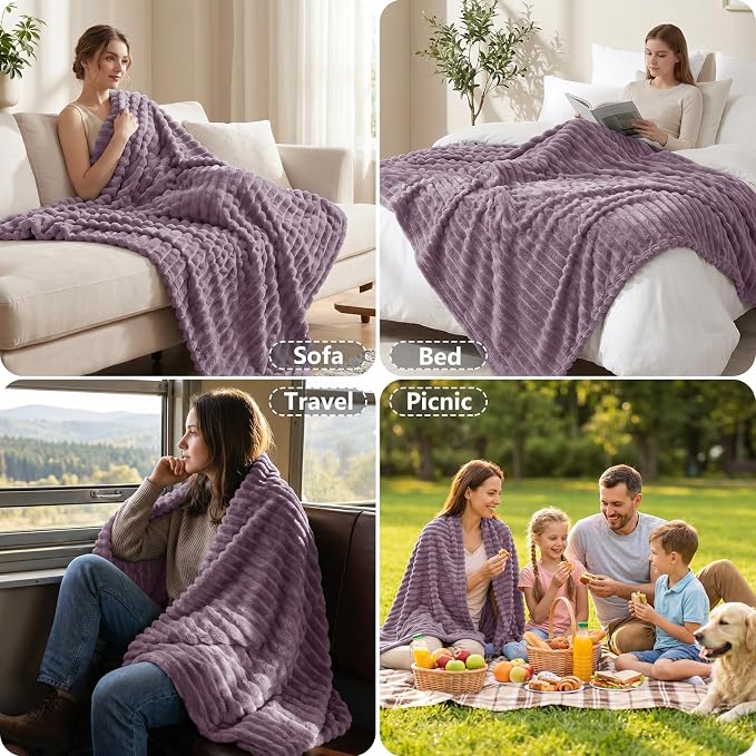 Dusty Purple Twin Blanket for Bed & Couch, 60 x 80 Inch | 300GSM Ribbed Fleece Blanket, Soft, Cozy & Lightweight, OEKO-TEX Certified, All-Season Use for Travel, Dorm & Home Decor