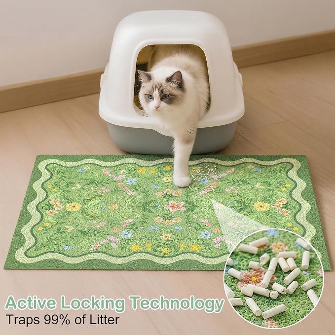 Glittme Cat Litter Mat, 24"x15" Non-Slip Washable Trapping Mat for Cats | Litter Trapping Mat With Thick PVC Coil To Catch Scatter, Soft On Paws And Waterproof Bottom To Protect Floors