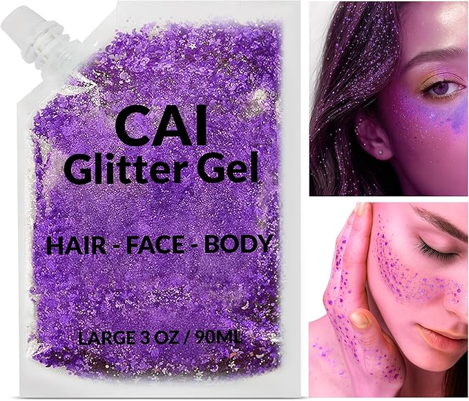 Face, Body & Hair Glitter Gel – Halloween Glitter for Kids and Women – 3 Oz Cosmetic-Grade Gel w/Moon & Stars for Festivals & Halloween Party, Easy Apply & Wash Off - Unicorn 5Pack