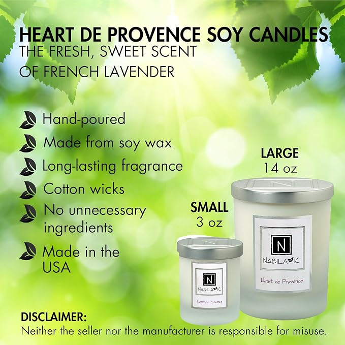 Nabila K – Heart de Provence - Soy-Based Candle – French Lavender - Hand-Poured - Cotton Wick - Aromatherapy Candle w/Essential Oils - Made in USA - 3 oz