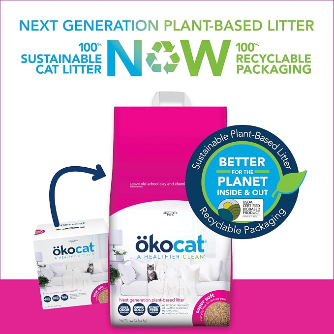ökocat Super Soft Natural Wood Clumping Cat Litter, Odor Control, 15.8 Lbs