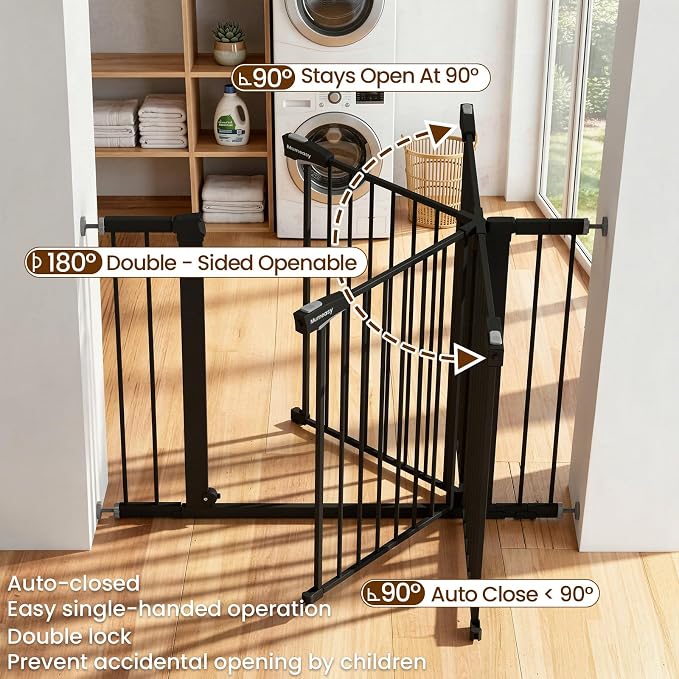 Mumeasy Baby Gate with Door, 29.7-43" Auto Close Dog Gate for Doorways