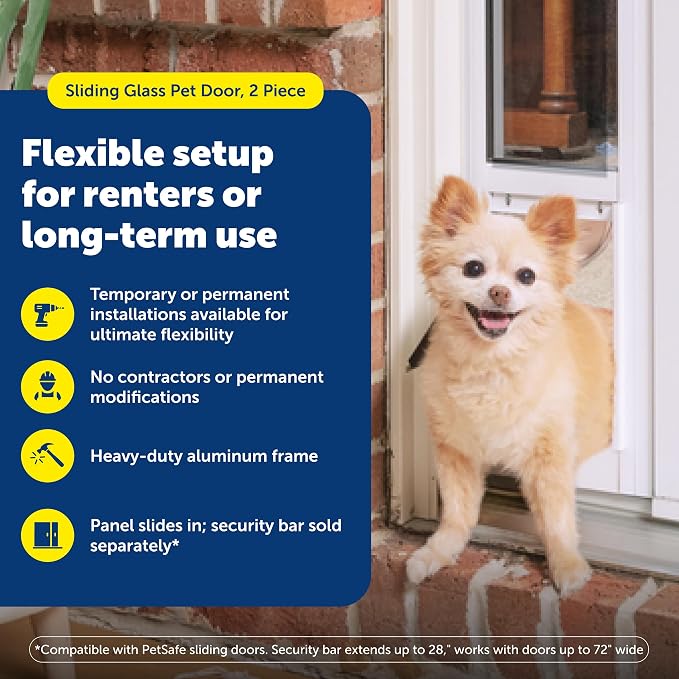 PetSafe Sliding Glass Pet Door, Aluminum Frame, Pets Up to 15 lb, Small