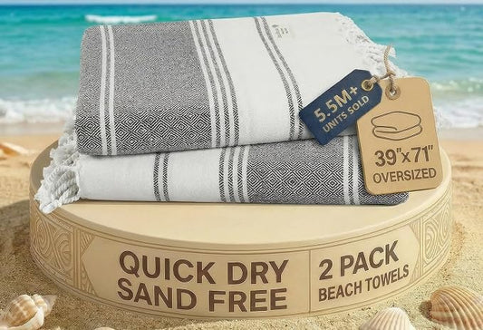 LANE LINEN Beach Towel, 2 Pack Beach Towels Oversized, 39"x71", Quick Dry Pool Towels for Adults, Absorbent Sandproof, Lightweight Travel Beach Towel - Ebony