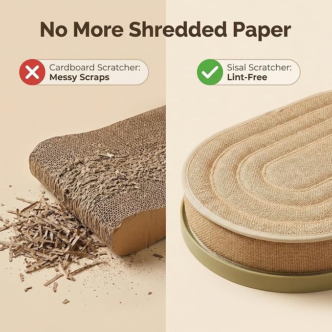 Large Sisal Cat Scratcher Lounge, 2-in-1 Cat Bed with Durable Base & Plush Foam Cushion, Non-Shedding Cat Scratching Pad for Indoor Cats,22"x14", No Mess Furniture Protector