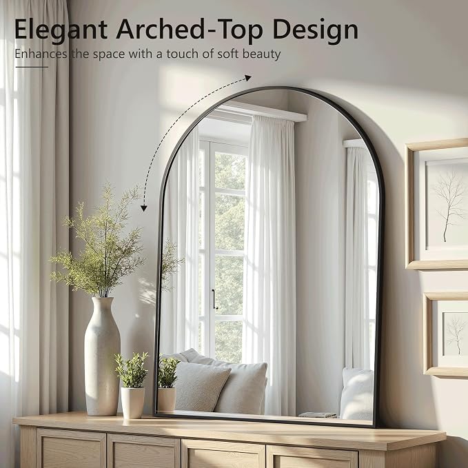 Arched Bathroom Mirror for Wall, 30" x 20" Metal Frame Vanity Mirror, Black | Aluminium Alloy Frame, HD Shatterproof Glass, for Bathroom Over Sink , Entryway, Bedroom, Living Room
