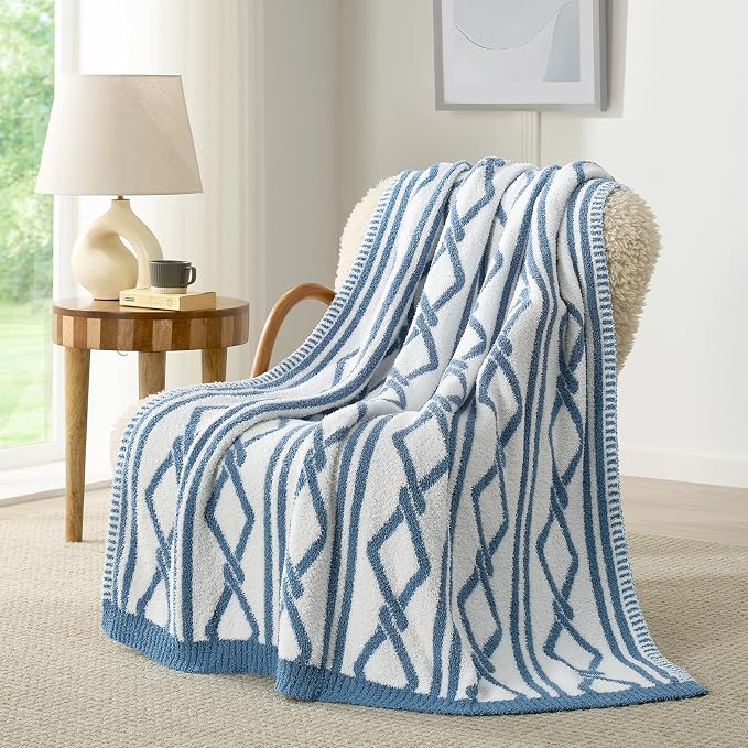 Snuggle Sac Ultra Soft Boho Throw Blanket for Couch Bed Sofa 50x60 inches, Reversible Geometric Blanket with Diamonds Microfiber Fluffy Fuzzy Cozy Knit Soft Throws Birthday Gifts for Women