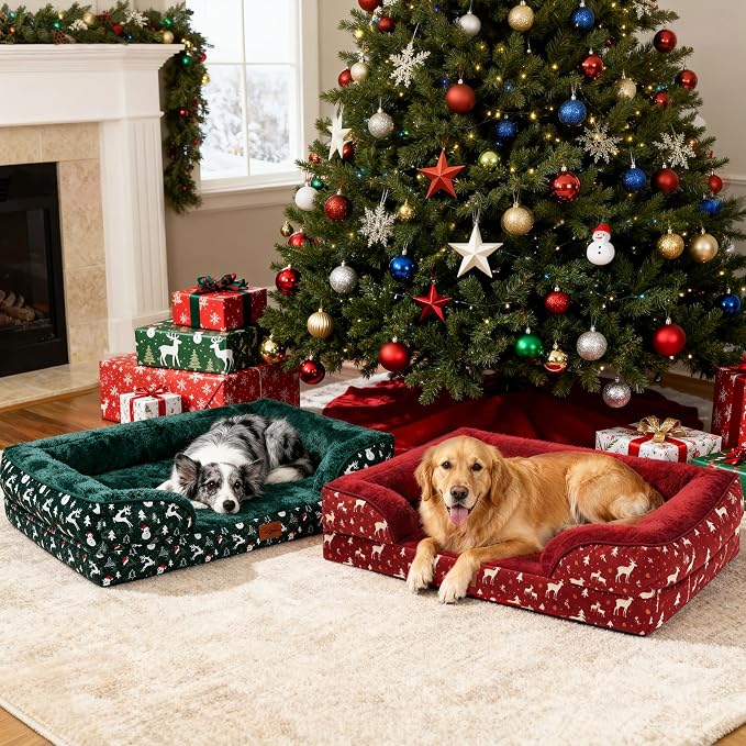 Comfort Expression Orthopedic Dog Bed for Extra Large Dogs with Bolster | Waterproof Dog Couch Bed with Washable Cover & Non-Slip Bottom, Supportive Egg Crate Foam XL Pet Bed, 42x30 Inch