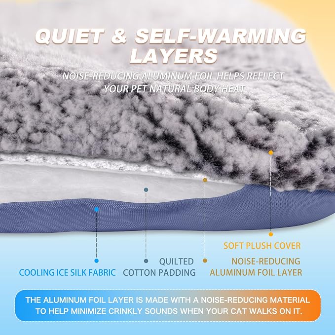 Cooling Mat for Cats, Reversible Self Warming Cat Bed, Dark Blue, 24x36 In | Cool-Touch Ice Silk Side, Plush Fleece Warm Side, Heat-Reflective Foil for Indoor Cats, Kittens, Small Dogs and Crates