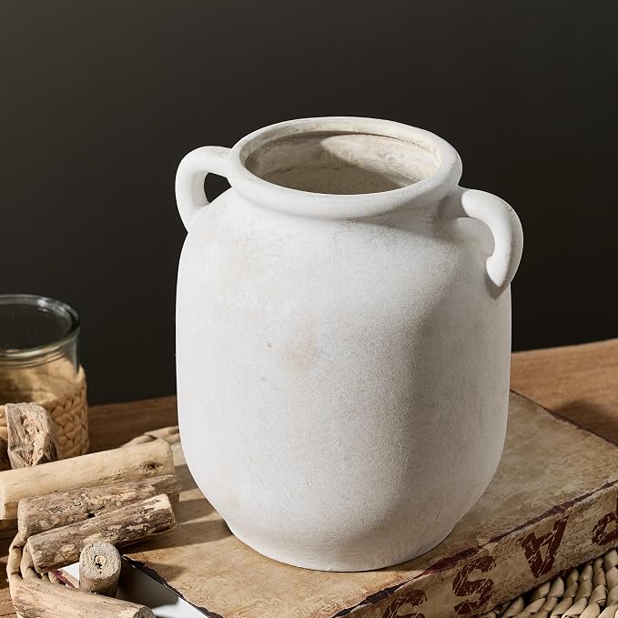 Vanselia Ceramic Flower Vase Home Table Decor Living Room Farmhouse 7.6 in | Small White Rustic Decorative Flowers Vases Plant Modern Decoration for Kitchen Shelf Coffee Dining Centerpieces Desk