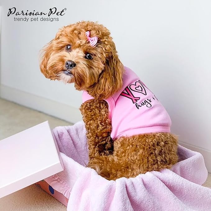 Parisian Pet Dog Shirt – 100% Cotton Shirts for Large Dogs – Pink XOXO Sleeveless Puppy Clothes – Lightweight and Breathable Girl Dog Clothes – Summer Pet Apparel - Stretchy Tshirts for Dogs