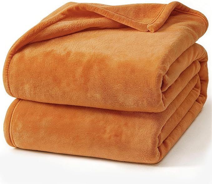 Hansleep Twin Orange Fleece Blanket, Soft Flannel Bed Blanket | Fuzzy Cozy Blanket 60x80 Inches, Multi-use for Bed, Sofa, Couch, Travel, Camping, All Season Warm Lightweight Cover