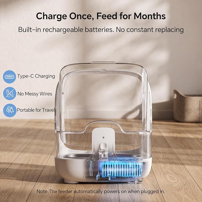 Microchip Pet Feeder - Rechargeable Selective-Automatic Cat Feeder with RFID & Microchip Recognition - Stainless Steel Bowl - Prevents Food Stealing in Multi-Cat Homes - for Wet and Dry Food