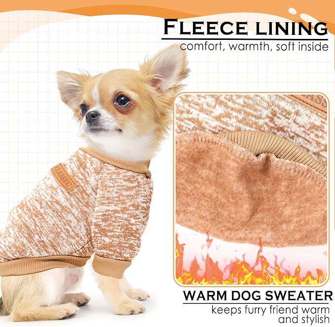 2 Pack 2.5-3.5lbs Dog Sweaters for Small Dogs Dog Clothes Winter Fleece Puppy Sweater Warm Pet Outfits for Yorkie, Chihuahua, Bulldog, Dachshund, Pug, XXS
