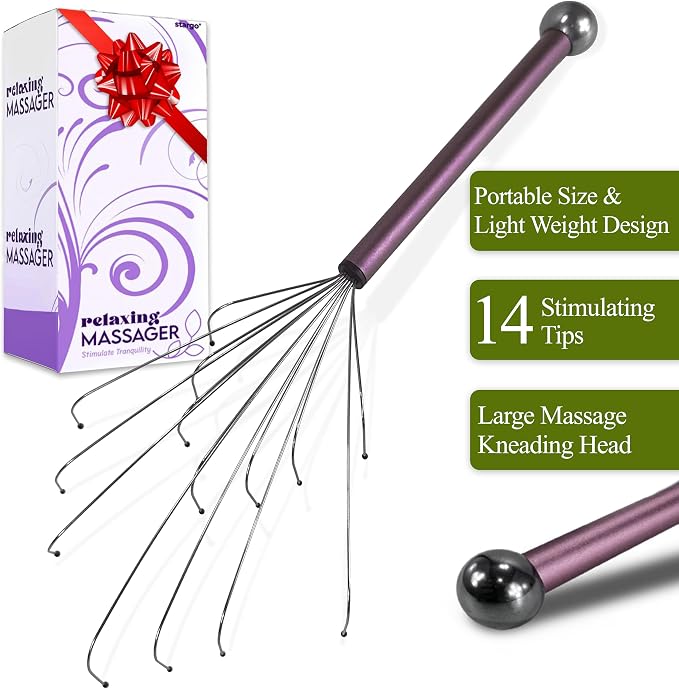 stargo Massage Master Metal Back Scratcher for Men, Women, Elderly - Wide Wire Claw Scratching Head Body Massager - Hand Back Scratch for Adults, Dogs - Massage Stick Gift
