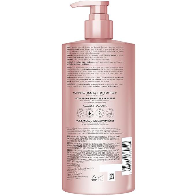 L'Oreal Paris Sulfate Free Bond Repair+ Shampoo, Hair Shampoo with Amino Acid Complex, Strengthens and Repairs Damaged or Color Treated Hair, EverPure, 23 Fl Oz (Packaging May Vary)