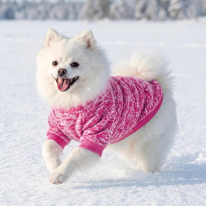 2 Pack Dog Sweaters for Small Dogs Girl Boy Winter Fleece Clothes Warm Soft Dog Sweatshirt Outfit for Dogs Cats Pet Apparel (Rose+Red, XS (Back: 9.8",Chest: 13.7", 3.5-5.5lbs))