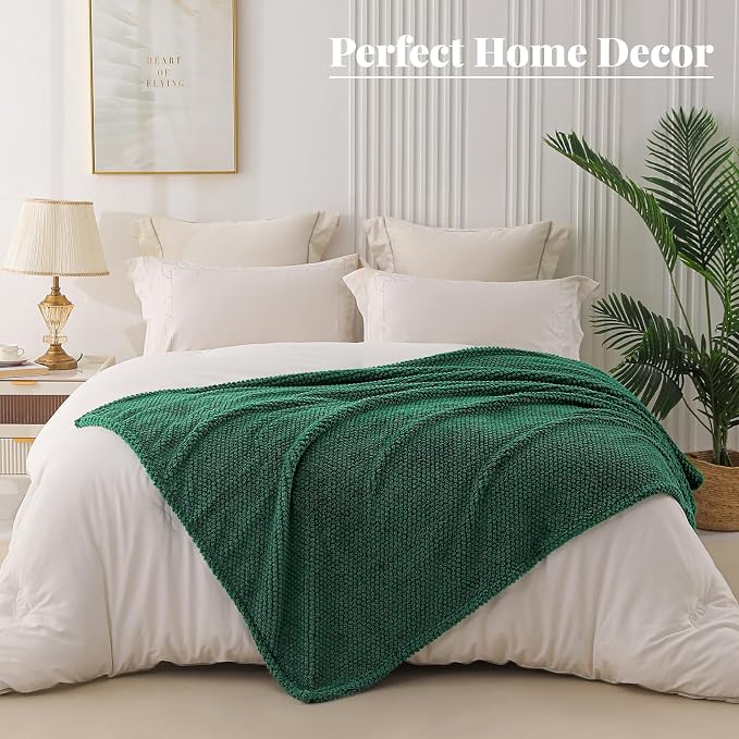 Whale Flotilla Extra Large Soft Fleece Throw Blanket for Couch | 50x70 Inch, Emerald Green, Suitable for Sofa Chair Bed, Fluffy Fuzzy Jacquard Blankets for All Season, Lightweight and Cozy
