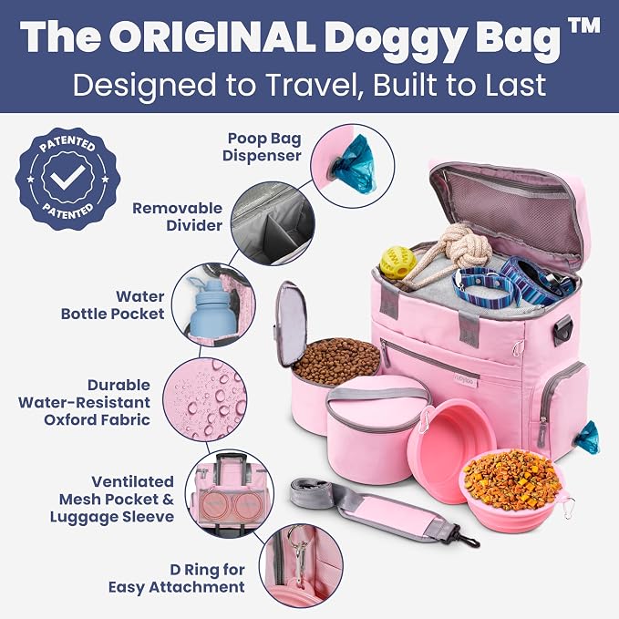 Rubyloo Original Doggy Bag™ Dog Travel Bag for Supplies with Travel Bowls
