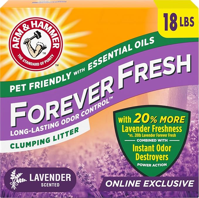 Arm & Hammer Forever Fresh Clumping Cat Litter Lavender, MultiCat Cat Litter Odor Control 18lb With 20% More Lavender Freshness, With Essential Oils