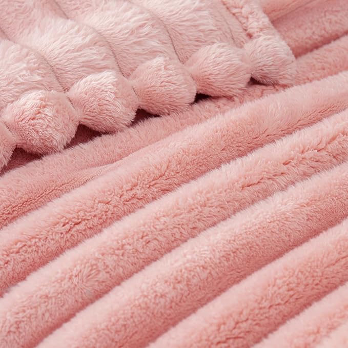 Exclusivo Mezcla Striped King Size Fleece Blanket for Bed, Couch, 90"x104" | Soft Breathable Cozy Bed Blankets, Lightweight Plush Fluffy Fuzzy Jacquard Decorative Blankets
