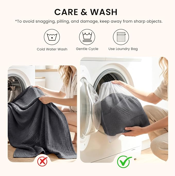 Love's cabin 100% Cotton Muslin Blanket, 6 Layer Lightweight Breathable Gauze King Size Blanket 108 x 90 Inches, Soft Summer Blanket for Bed, Dark Grey