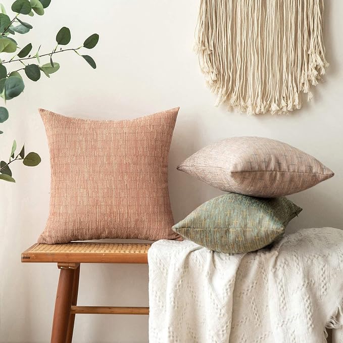 MIULEE Pack of 2 Decorative Burlap Linen Spring Throw Pillow Covers Modern Farmhouse Pillowcases Rustic Woven Textured Cushion Cover for Sofa Couch Bed 24x24 Inch Tan