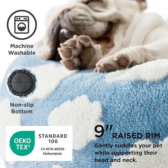 LE SURE Shown on TV Jacquard Donut Dog Beds Extra Large,Blue 42x42x9in | XL Orthopedic Calming Pet Bed Sofa, Original Design Pattern,Washable Cover, Home Decor as Gift for Pet,Anti Slip Bottom