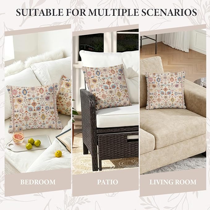 Boho Throw Pillow Covers 18x18 inch Set of 2,Soft Pillowcases Bohemia Carpet Printing Pattern Decorative Sofa Living Room Bed Square Pillow Case Cushion Cover-Flower