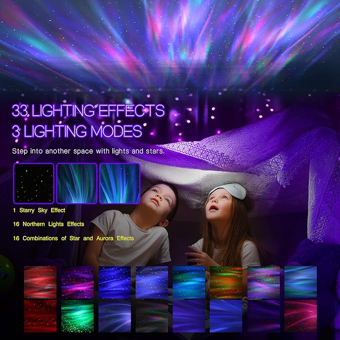 Northern Galaxy Light Aurora Projector with 33 Light Effects, Night Lights LED Star Projector for Bedroom Nebula Lamp, Remote Control, White Noises, Bluetooth Speaker for Parties White