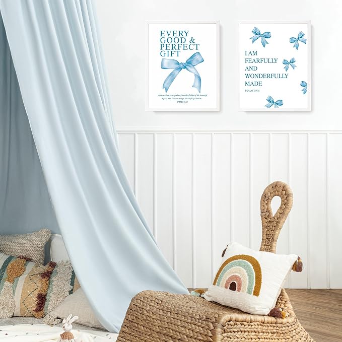 LARTSFRO Coquette Blue Bow Bible Wall Art Decor Poster, Blue Bow Bathroom Decor, Aesthetic Teen Girl Living Room Bathroom Decor, Trendy Gifts for Women Teens Teen Girls, 10x8 Inch Set of 4 Unframed