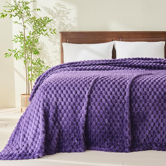 NEWCOSPLAY Fleece Clouds Cozy Queen Blanket for Couch, Purple, 90"x90" | Premium Silky Flannel Blanket, Soft Lightweight Fluffy Throw Blanket for Bed Sofa Decor, Gift for All Season Use
