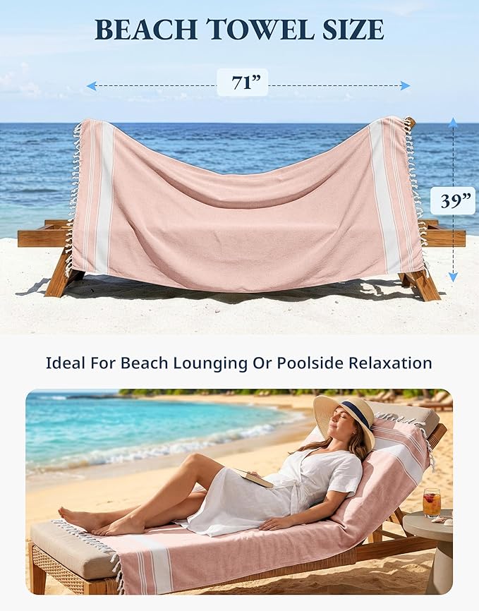LANE LINEN Beach Towels 4 Pack - Beach Towels Oversized, Pre-Washed Extra Large Beach Towel, Quick Dry, No Sand Beach Towel, Pool Towels for Adults, 39"x71" - Quartz Pink