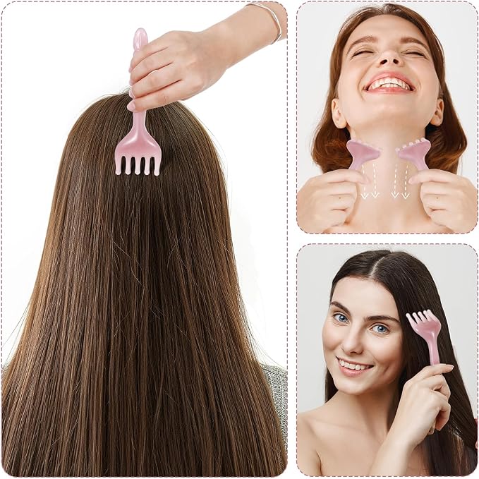 WY LIGHTING LEVEL 2Pcs Head Massager Manual Hair Scalp Massager Gua Sha Five Claw Massage Tool Comb Portable Handheld Resin Relax Tool for Father's Day Mother's Day Gifts (Pink Purple)