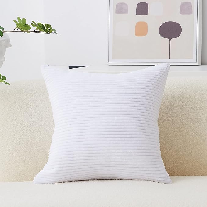 Home Brilliant 26x26 Pillow Cover Striped Corduroy Decorative Euro Sham Throw Pillow Cushion Cover for Couch, 66x66cm, Pure White