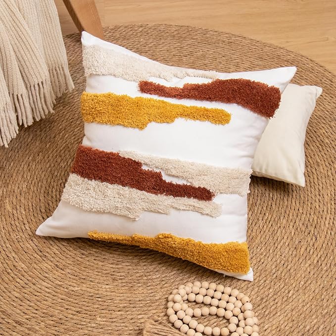lifein Boho Pillow Covers 18x18 Set of 2 Boho Tufted Throw Pillow Covers Aesthetic Decorative Cushion Covers Farmhouse Pillow Case for Couch Sofa Bed Living Room,Home Decor