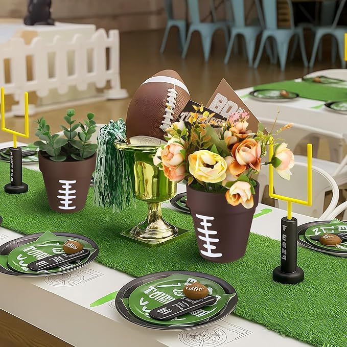 Reallnaive 9 Pcs Football Table Centerpiece Vases 4 Inch Sport Flower Pot | Rugby Lace Design Sports Party Theme, Terracotta Style Planters for Home Decor, Game Day Celebration Table Setup