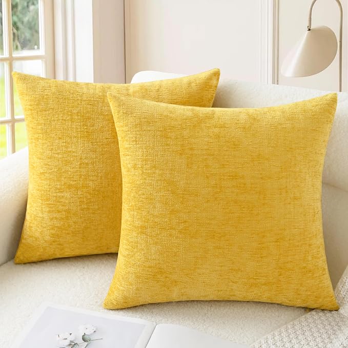 CaliTime Decorative Throw Pillow Covers 26 X 26 Inches Mustard Yellow | Pack of 2, Cozy Chenille Cushion Cases for Sofa Bed Living Room Farmhouse Home