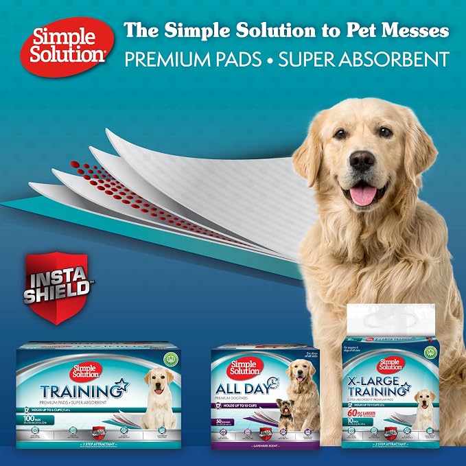 Simple Solution All Day Dog Pads, Disposable Puppy Training Pads with Lavender Scent, Leak Proof Pet Pee Pads for Indoor Potty Training, Odor Control, Quick Dry Floor Protection, 23"x24", 50 Count